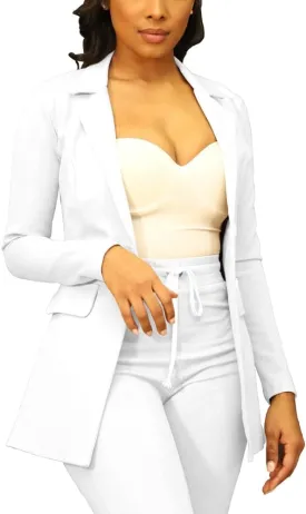 PINSV Women Casual Blazer Work Business Open Front Long Sleeve Suit Jacket