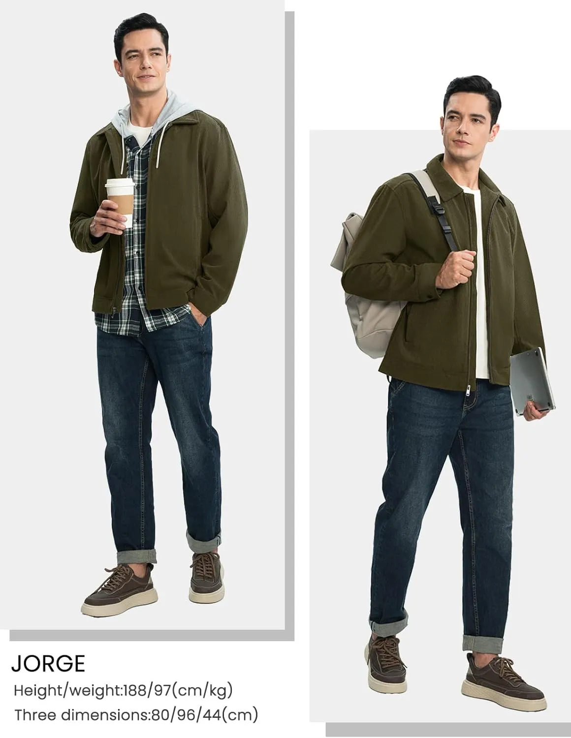 Rdruko Men's Corduroy Jacket Windbreaker Lightweight Casual Stylish Full Zip Bomber Jackets with Zipper Pockets