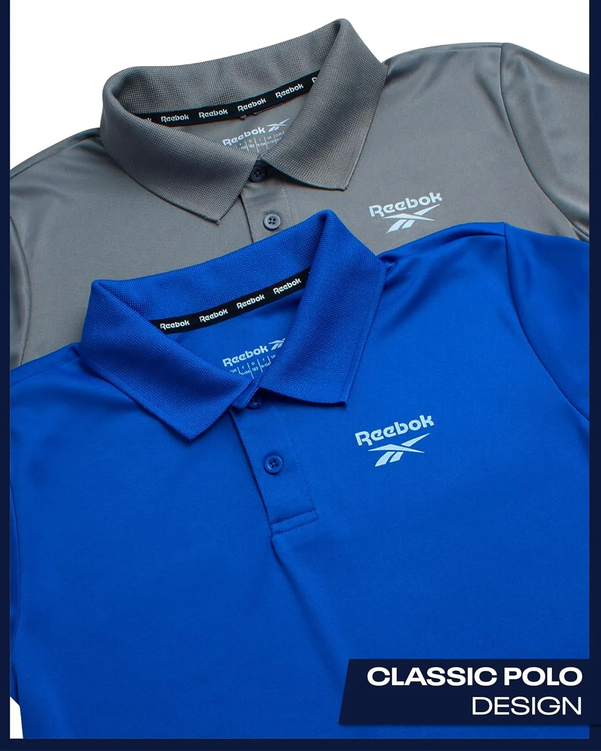 Reebok Boys Polo Shirt - 2 Pack Athletic Performance Short Sleeve Golf Shirt - Moisture Wicking Collared Polo Shirts for Boys