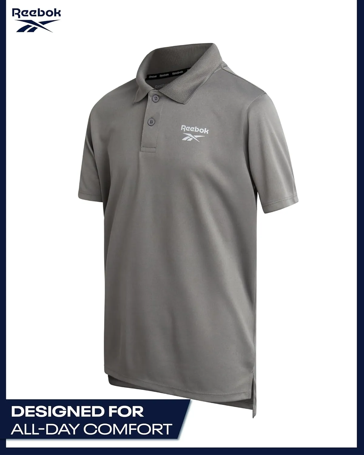 Reebok Boys Polo Shirt - 2 Pack Athletic Performance Short Sleeve Golf Shirt - Moisture Wicking Collared Polo Shirts for Boys