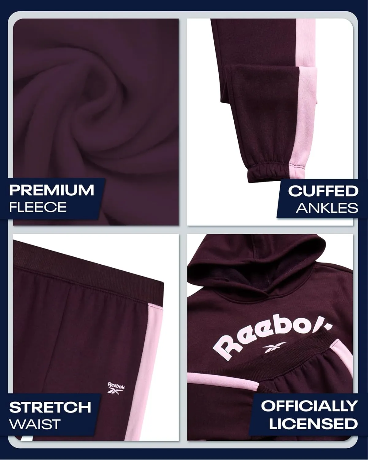 Reebok Girls' Sweatsuit Set - 2 Piece Active Hoodie Sweatshirt and Jogger Pants - Activewear Set for Girls (4-12)
