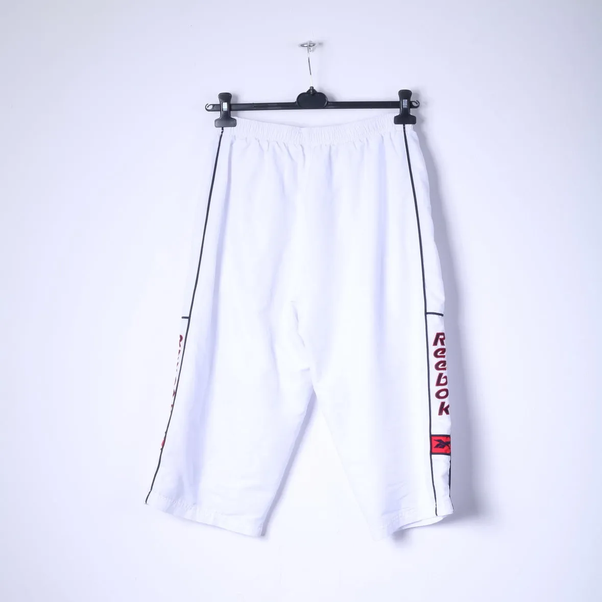 Reebok Mens M Crop Bottoms White Capri Logo Gym Sportswear Pants