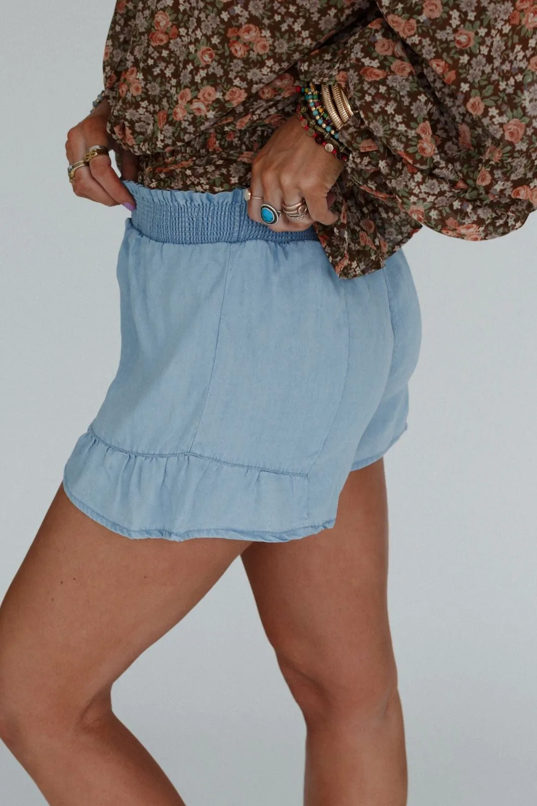 Ruffle Daze Shorts - Light Blue