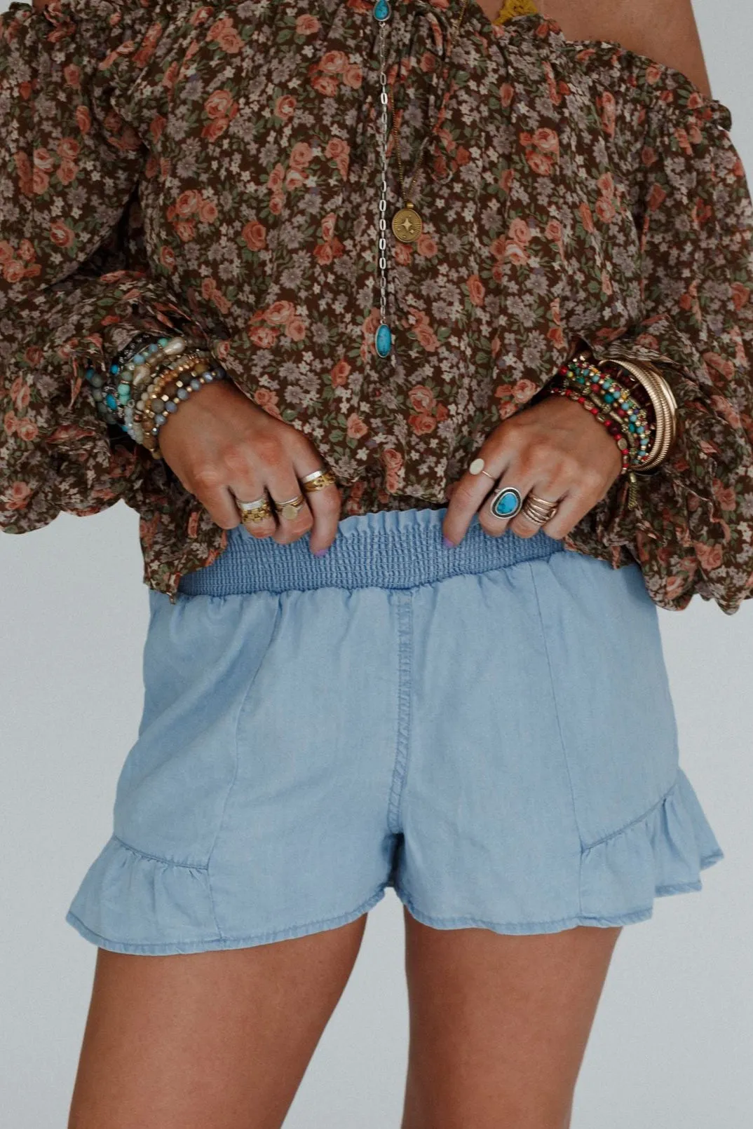 Ruffle Daze Shorts - Light Blue