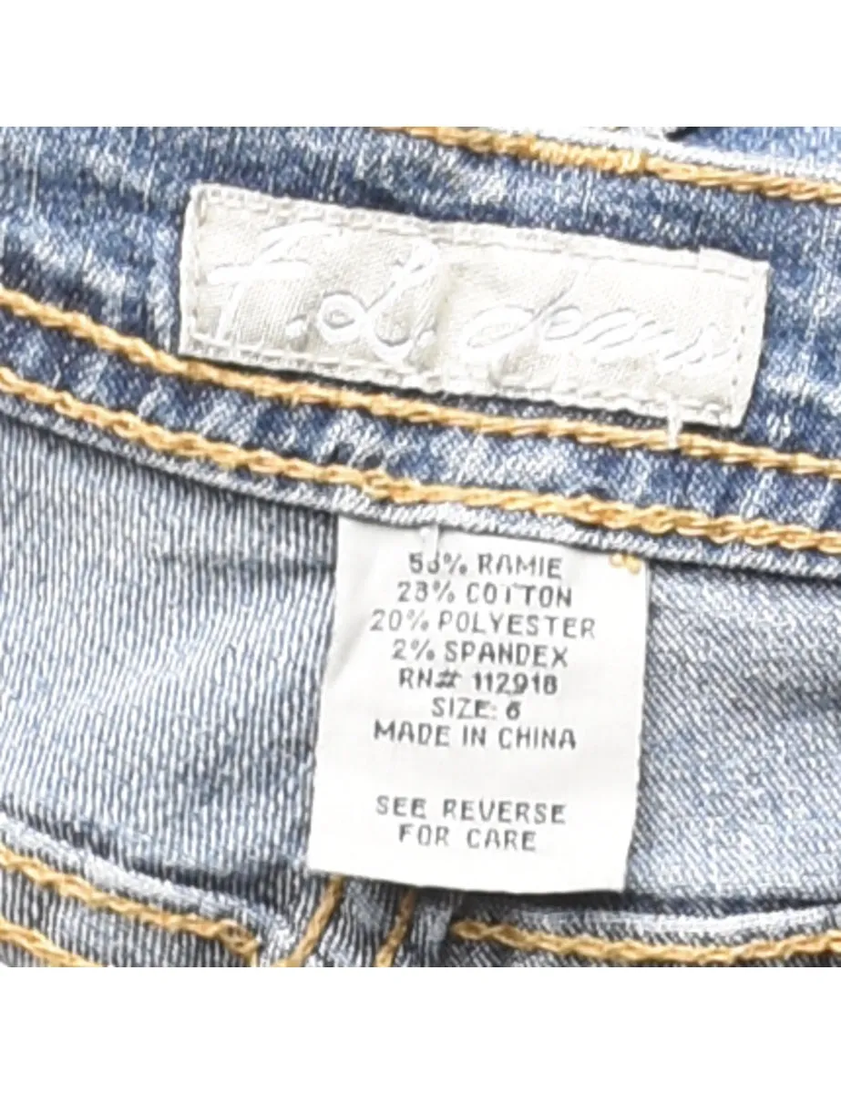 Sequined Floral Light Wash Flared Y2K Jeans - W31 L33