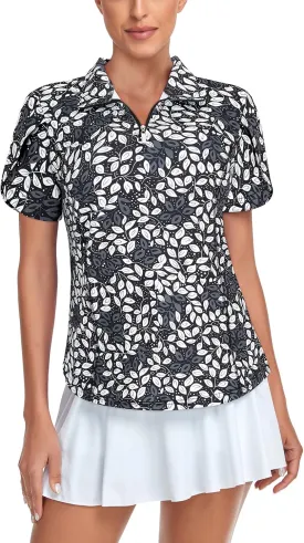 Tanst Sky Womens Golf Shirts Zip Up Overlap Short Sleeve Workout Tops Quick Dry Tennis Shirt