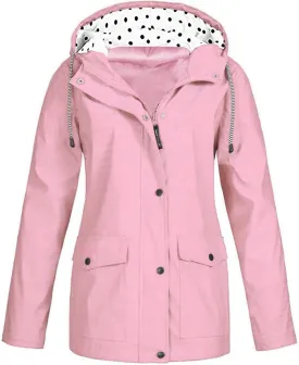 Waterproof Rain Jacket Women Lightweight Outdoor Trench Coats Long Sleeve Lined Rain Jacket Casual Trench Windbreaker