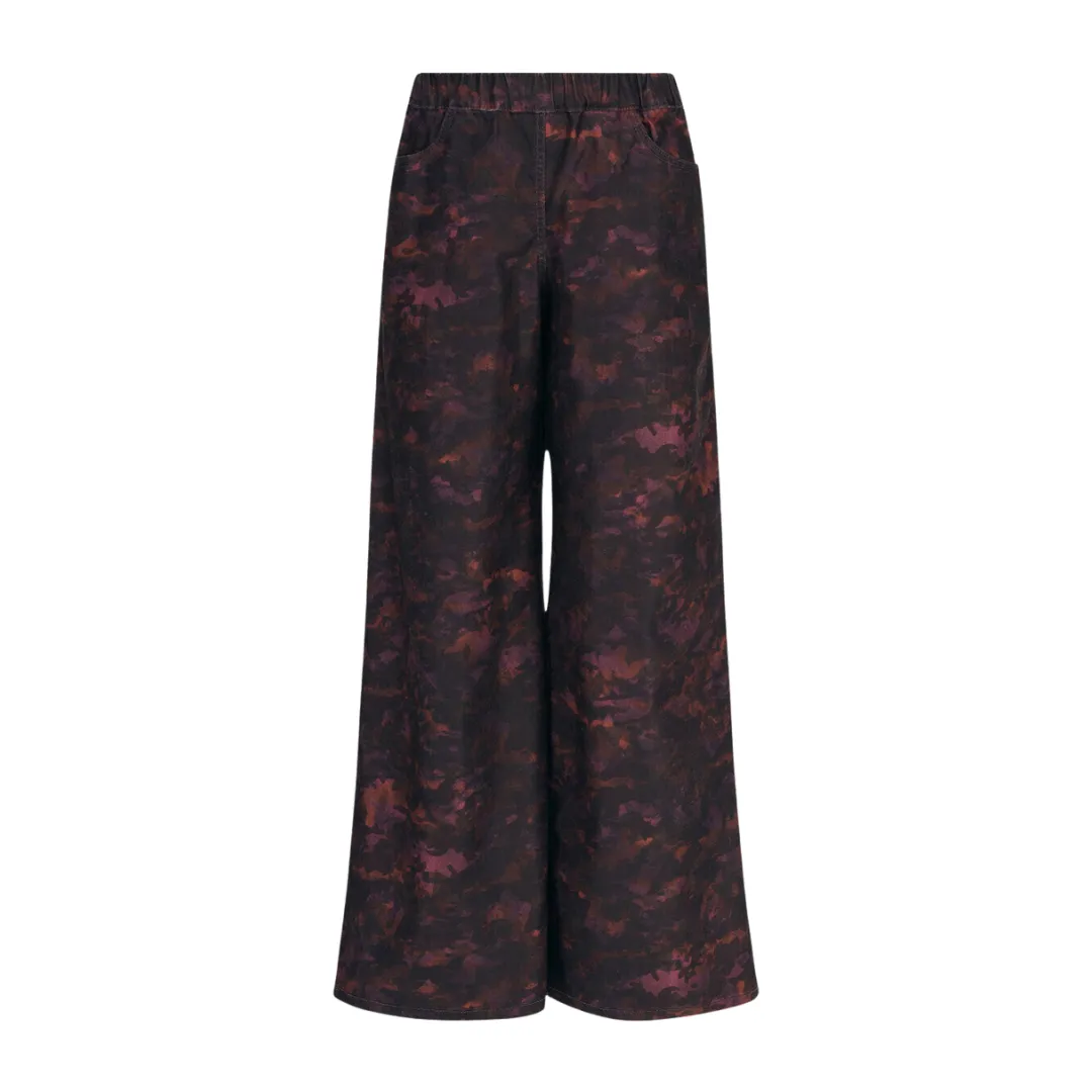 Wide Leg 2 Pocket Printed Jean Pant - Wine