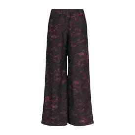 Wide Leg 2 Pocket Printed Jean Pant - Wine