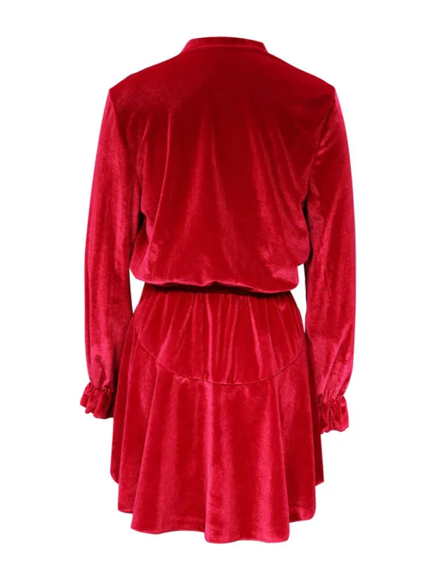 Winter Velvet Surplice V Neck Long Sleeve Mini Dress