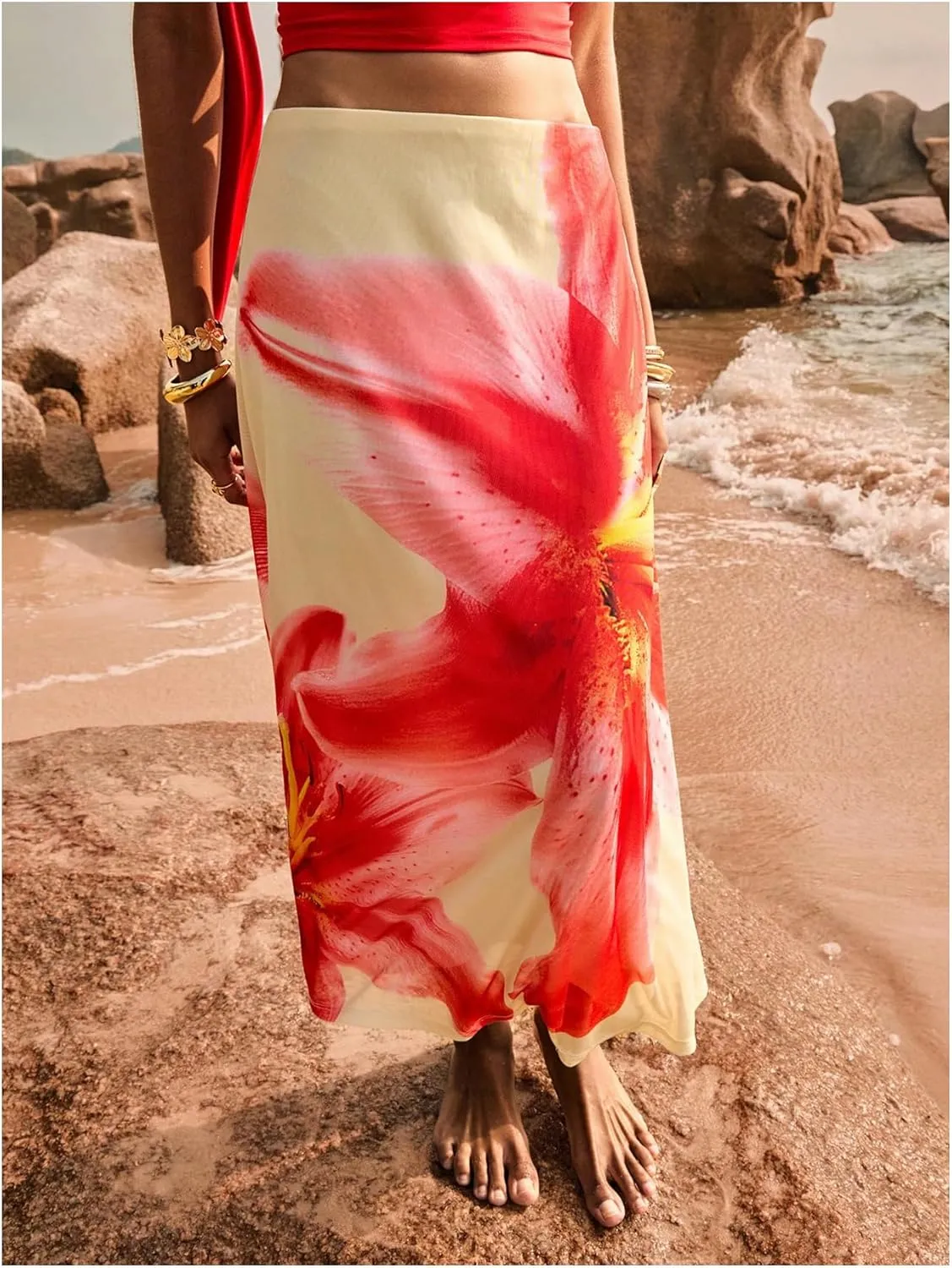 Women's Floral Skirt Summer Vacation Drop Waist Boho Long Skirts
