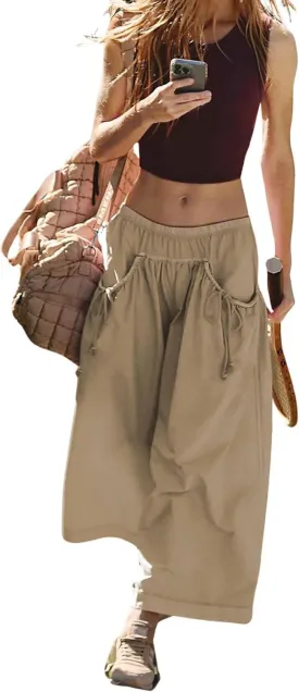 Women's Loose Wide Leg Track Pants Step by Step Pants Summer Wide Leg Lounge Casual Pant with Big Ruched Pockets