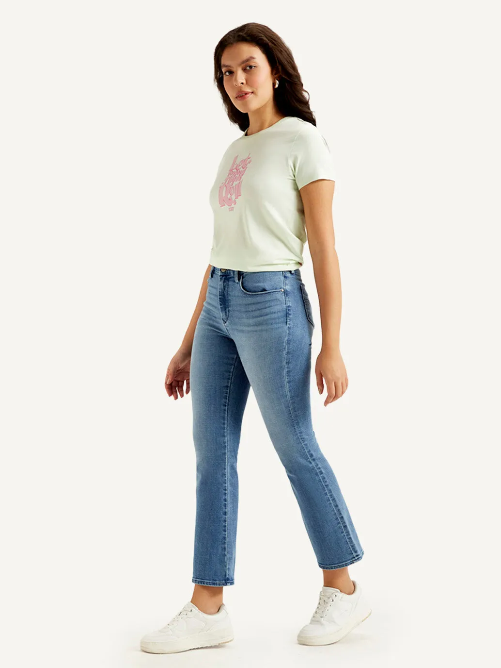Women's Mid Rise Flared Blue Jeans
