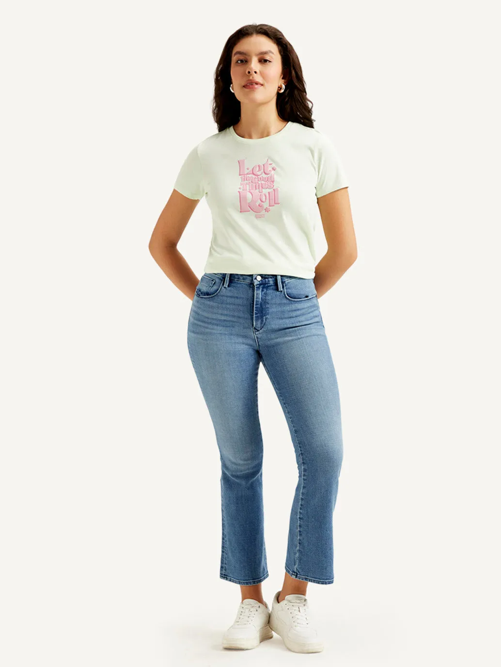 Women's Mid Rise Flared Blue Jeans