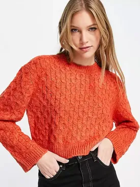 Women's Wool Ribbed crop Sweaters,Orange
