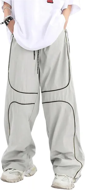 ZAFUL Mens Baggy Pants Y2K Contrast Piping Drawstring Sweatpants Fashion Unisex Oversized Cargo Pants for Men with Pockets