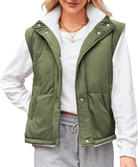ZAFUL Womens 2024 Fall Cropped Puffer Vest Reversible Zip Up Quilted Vest Sleeveless Winter Fleece Jacket Outerwear