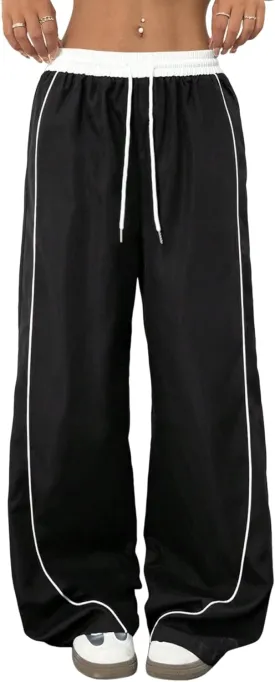 ZAFUL Womens Parachute Pants Y2K Wide Leg Cargo Sweatpants Drawstring Waist Jogger Pants with Pockets
