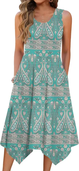 Zeagoo Womens Casual Dress for Summer Tank Dress Loose Flowy Beach Dress with Pockets Hankerchief Flare Midi Sundress 2025
