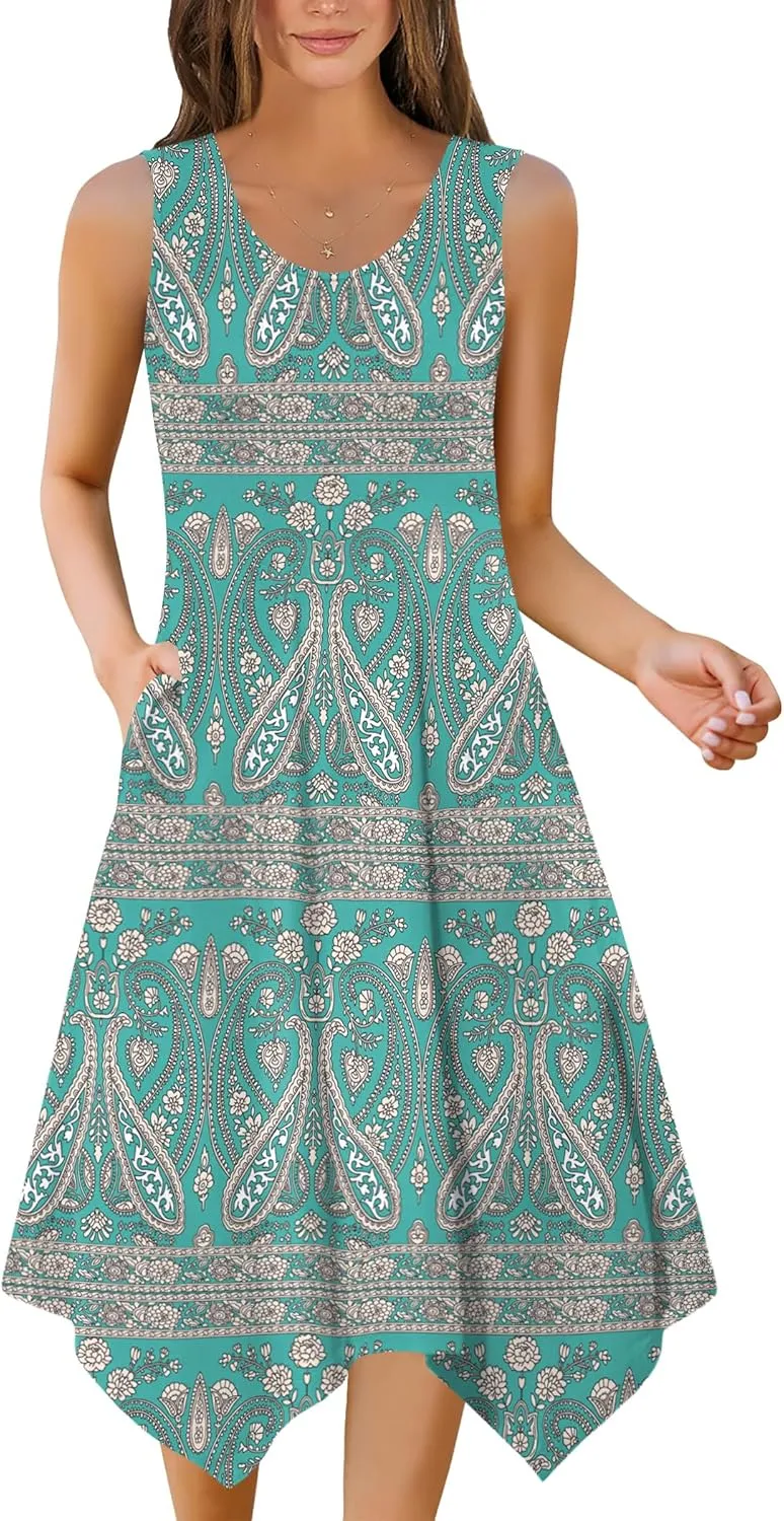 Zeagoo Womens Casual Dress for Summer Tank Dress Loose Flowy Beach Dress with Pockets Hankerchief Flare Midi Sundress 2025