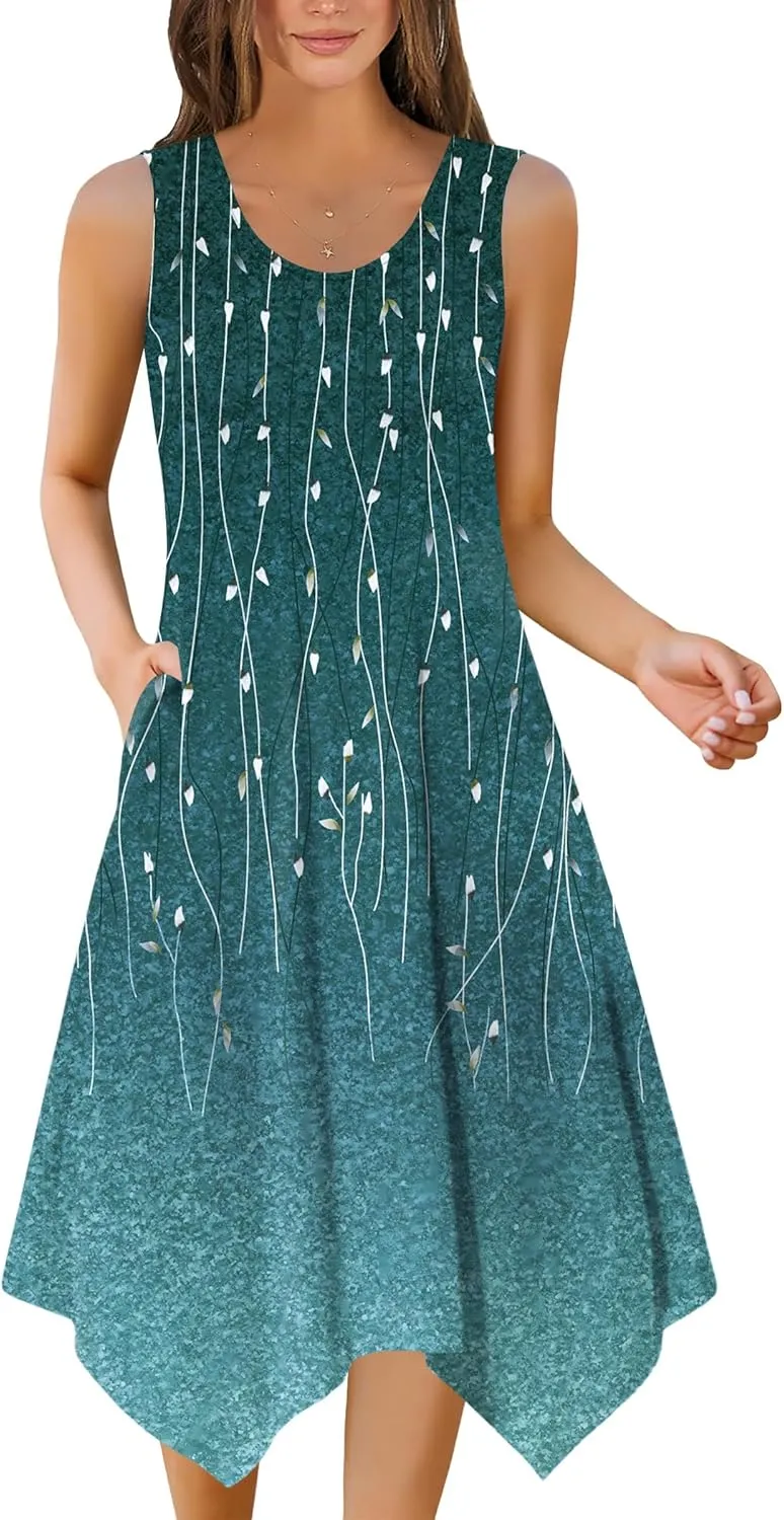 Zeagoo Womens Casual Dress for Summer Tank Dress Loose Flowy Beach Dress with Pockets Hankerchief Flare Midi Sundress 2025