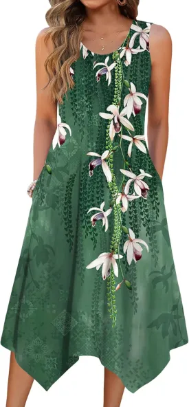 Zeagoo Womens Casual Dress for Summer Tank Dress Loose Flowy Beach Dress with Pockets Hankerchief Flare Midi Sundress 2025