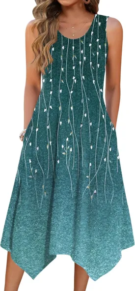 Zeagoo Womens Casual Dress for Summer Tank Dress Loose Flowy Beach Dress with Pockets Hankerchief Flare Midi Sundress 2025