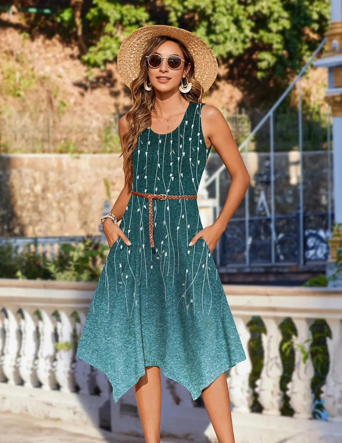 Zeagoo Womens Casual Dress for Summer Tank Dress Loose Flowy Beach Dress with Pockets Hankerchief Flare Midi Sundress 2025