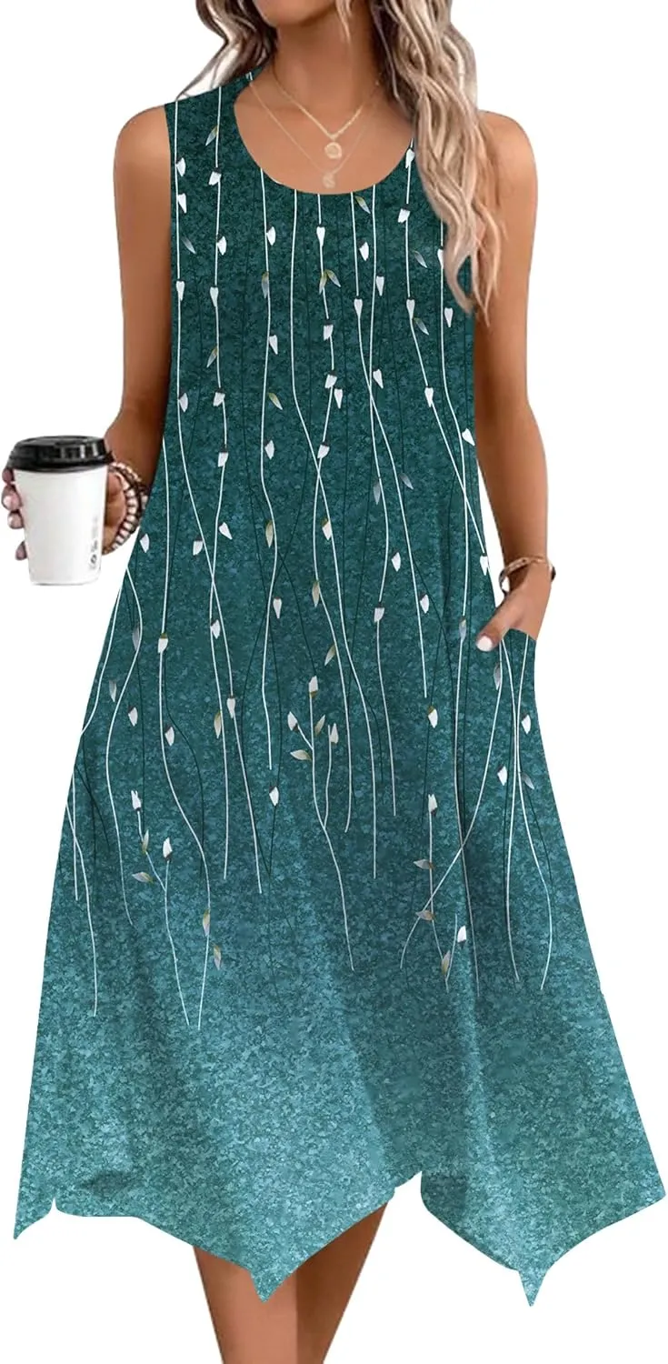 Zeagoo Womens Casual Dress for Summer Tank Dress Loose Flowy Beach Dress with Pockets Hankerchief Flare Midi Sundress 2025