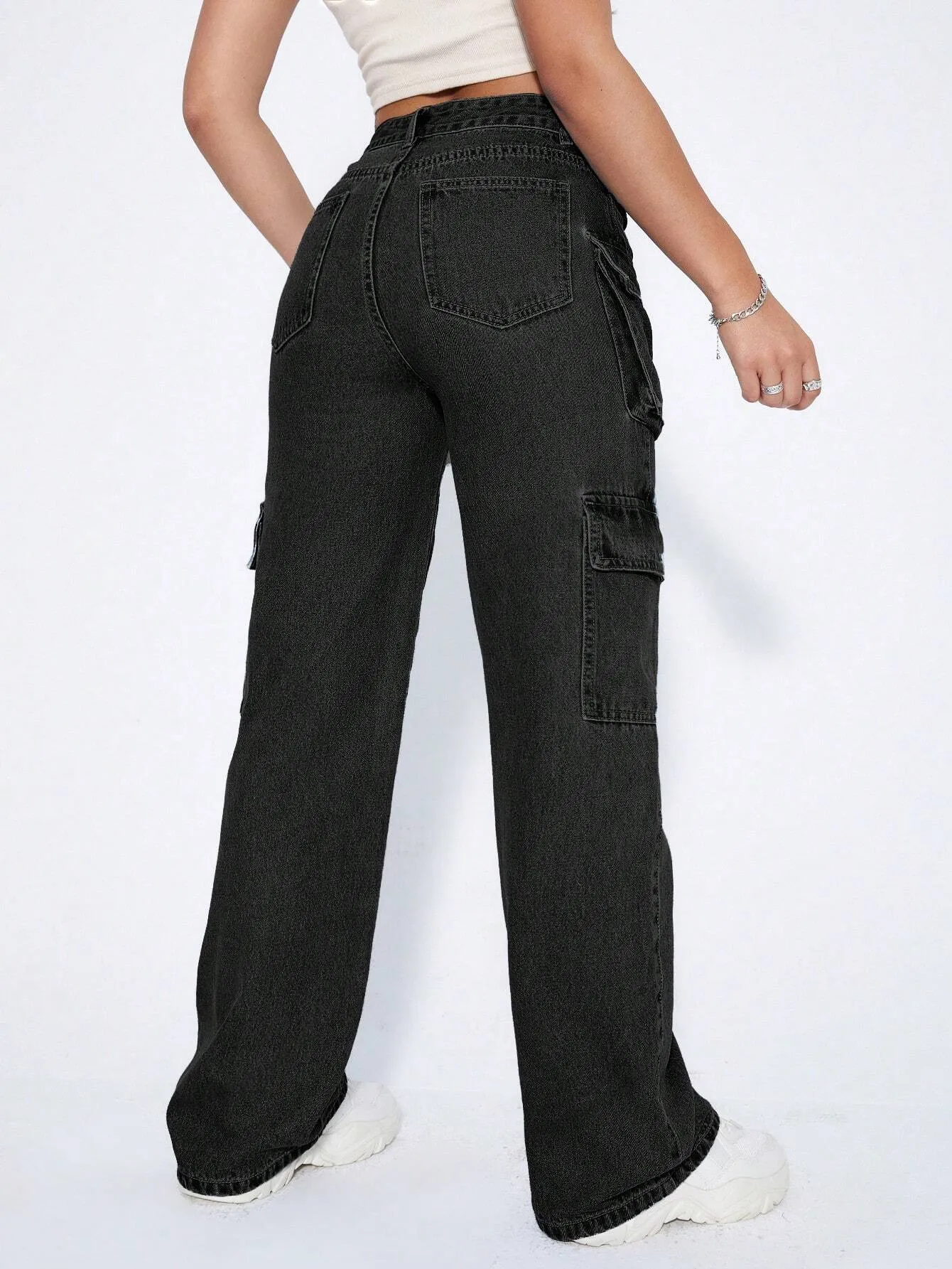 Zippered Pocket Denim Cargo Pants