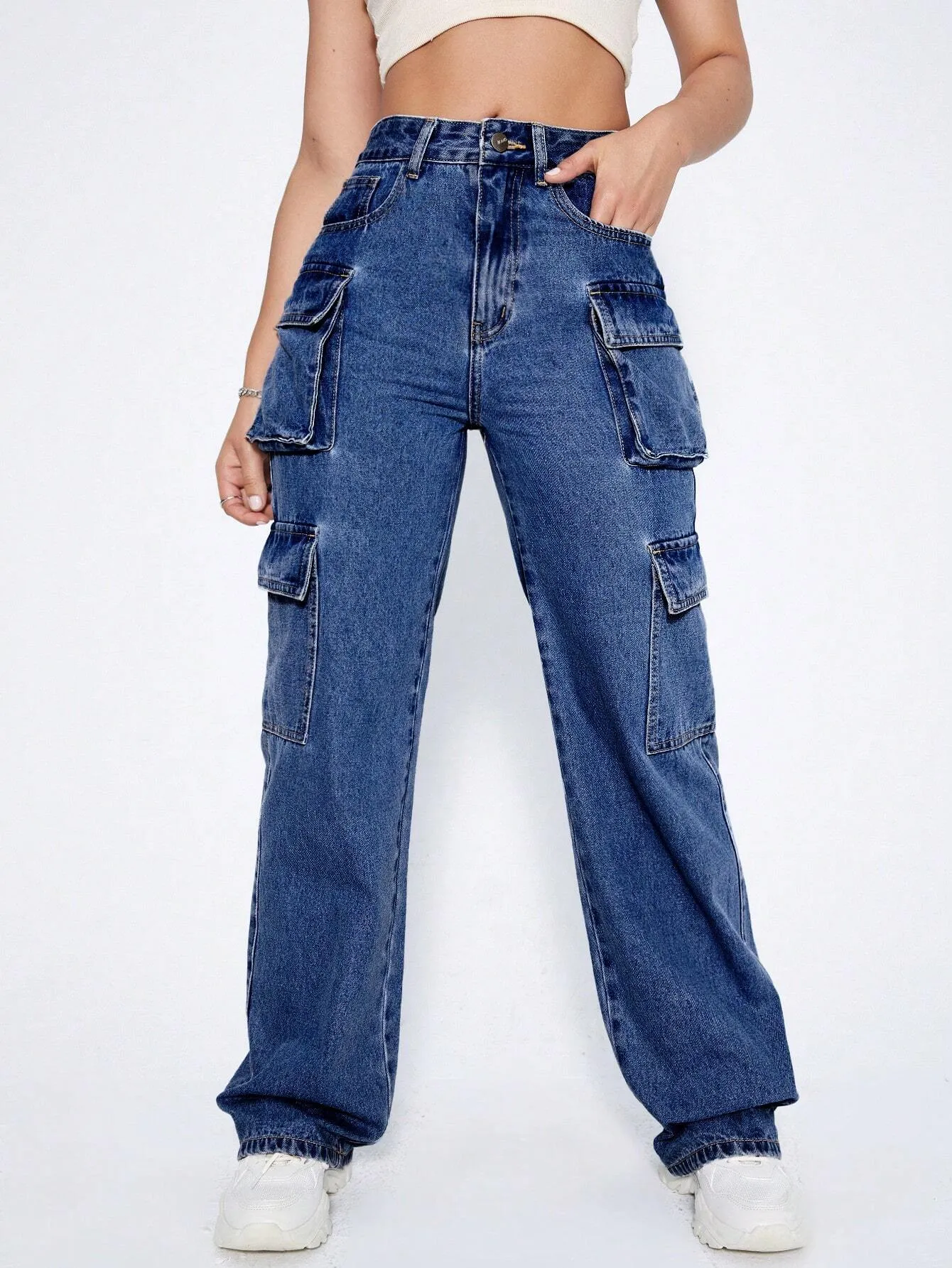 Zippered Pocket Denim Cargo Pants